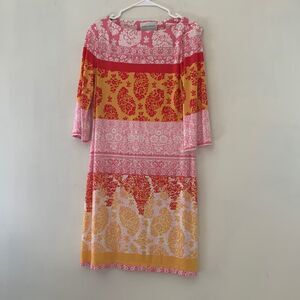 Donna Morgan pink, red, white floral 3/4 length sleeve dress Size 6 Length 35”